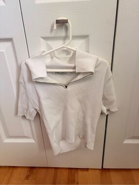 Lucca Couture White Ribbed Half-Zip Polo Tee